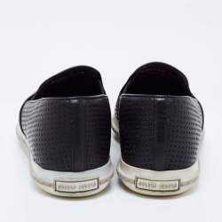 Miu Miu Black Perforated Leather Metal Cap Toe  Sneakers Size 38