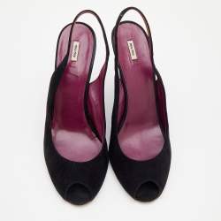 Miu Miu Black Suede Wedge Peep Toe Slingback Sandals Size 40.5