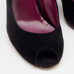 Miu Miu Black Suede Wedge Peep Toe Slingback Sandals Size 40.5