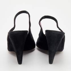 Miu Miu Black Suede Wedge Peep Toe Slingback Sandals Size 40.5