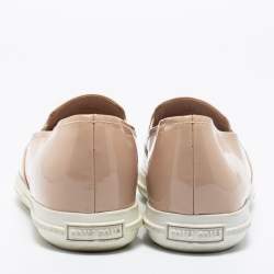 Miu Miu Beige Patent Embellished Cap Toe Slip On Sneakers Size 38