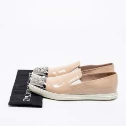 Miu Miu Beige Patent Embellished Cap Toe Slip On Sneakers Size 38