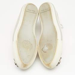 Pre Owned Miu Miu Metallic Gold Leather Crystal Embellished Metal Cap Toe Low Top Sneakers Size 37