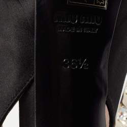 Pre Owned Miu Miu Black Satin Crystal Embellished Heel Peep-Toe Slingback Sandals Size 36.5