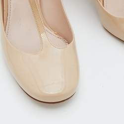 مملوكة مسبقًا Miu Miu Beige Patent Leather Crystal Embellished Heel Mary Jane Pumps Size 37.5