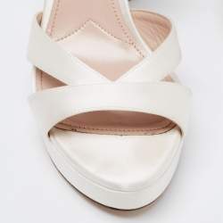 Miu Miu White Satin Crystal Embellished Block Heel Ankle Strap Platform Sandals Size 37