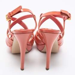 Miu Miu Peach Pink Patent Leather Platform Ankle Strap Sandals Size 39