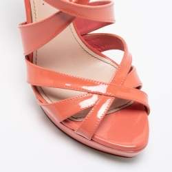 Miu Miu Peach Pink Patent Leather Platform Ankle Strap Sandals Size 39