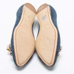 Pre Owned Miu Miu Blue Denim Crystal Embellished Bow Pointed Toe Ballet Flats Size 36