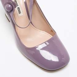 Pre Owned Miu Miu Tiffany Mauve Patent Leather Crystal Embellished Heel Mary Jane Pumps Size 36