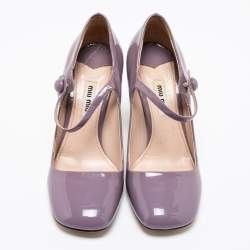 Pre Owned Miu Miu Tiffany Mauve Patent Leather Crystal Embellished Heel Mary Jane Pumps Size 36