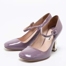 Pre Owned Miu Miu Tiffany Mauve Patent Leather Crystal Embellished Heel Mary Jane Pumps Size 36