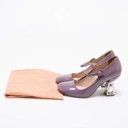 Pre Owned Miu Miu Tiffany Mauve Patent Leather Crystal Embellished Heel Mary Jane Pumps Size 36