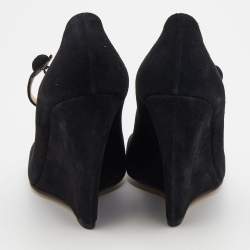 Miu Miu Black Suede Square Toe Mary Jane Wedge Pumps Size 38