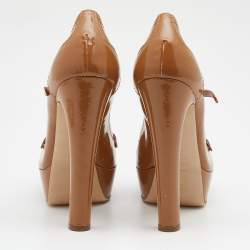 Miu Miu Brown Patent Leather Penny Loafer Platform Pumps Size 38.5