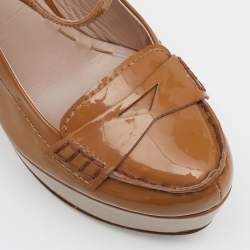 Miu Miu Brown Patent Leather Penny Loafer Platform Pumps Size 38.5