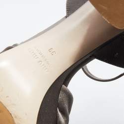 Miu Miu Grey Satin Crystal Embellished Block Heel Platform Ankle Strap Sandals Size 39