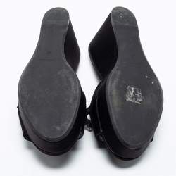 Miu Miu Black Satin Crystal Embellished Wedge Platform Open Toe Sandals Size 40