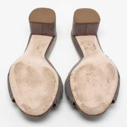 Pre Owned Miu Miu Grey Satin and Canvas Knot Crystal Embellished Slide Sandals Size 39.5