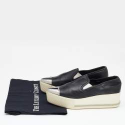 Pre Owned حذاء رياضي ميو ميو جلد أسود غطاء مقدمة معدني نعل سميك سليب أون مقاس 35.5