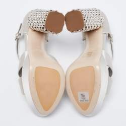 Miu Miu Grey Satin Crystal Embellished Block Heel Ankle Strap Platform Sandals Size 39