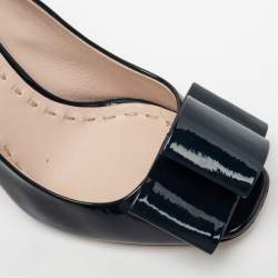 مملوكة مسبقًا Miu Miu Blue Patent Leather Bow Block Heel Pumps Size 37