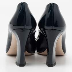 مملوكة مسبقًا Miu Miu Blue Patent Leather Bow Block Heel Pumps Size 37