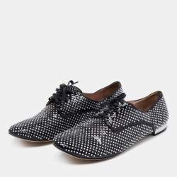Miu Miu Black Patent Leather Crystal Embellished Lace Up Derby Size 41