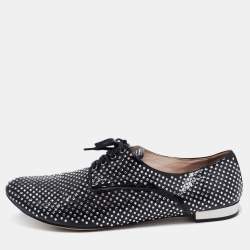 Miu Miu Black Patent Leather Crystal Embellished Lace Up Derby Size 41
