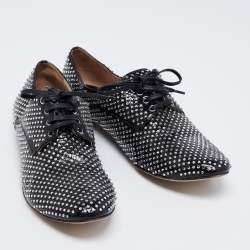 Miu Miu Black Patent Leather Crystal Embellished Lace Up Derby Size 41