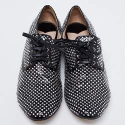 Miu Miu Black Patent Leather Crystal Embellished Lace Up Derby Size 41