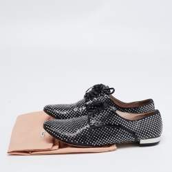 Miu Miu Black Patent Leather Crystal Embellished Lace Up Derby Size 41