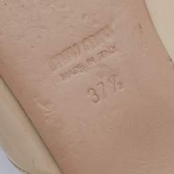 Pre Owned Miu Miu Beige Patent Leather Bow Crystal Embellished Flat Slide Sandals Size 37.5