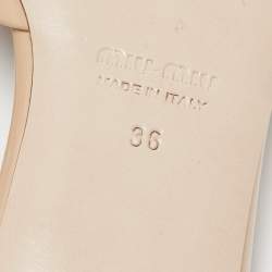 Miu Miu Beige Patent Leather Faux Pearl Embellished Flat Slides Size 36