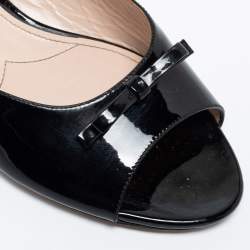 مملوكة مسبقًا Miu Miu Black Patent Leather Bow Embellished Slides Size 37