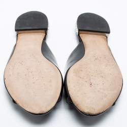 مملوكة مسبقًا Miu Miu Black Patent Leather Bow Embellished Slides Size 37