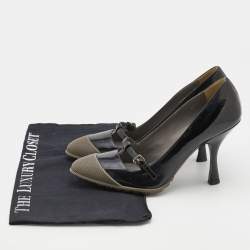 Miu Miu Black/Grey Patent Leather And Rubber Extended Cap Toe Mary Jane Pumps Size 35.5