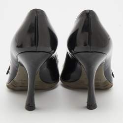 Miu Miu Black/Grey Patent Leather And Rubber Extended Cap Toe Mary Jane Pumps Size 35.5