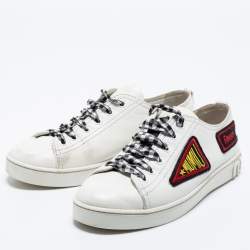 Miu Miu White Leather Vichy Gingham Ribbon Lace-Up Sneakers Size 36.5