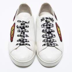 Miu Miu White Leather Vichy Gingham Ribbon Lace-Up Sneakers Size 36.5