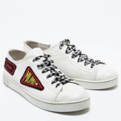 Miu Miu White Leather Vichy Gingham Ribbon Lace-Up Sneakers Size 36.5
