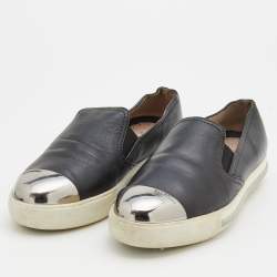 Miu Miu Black Leather Metal Cap Toe Slip On Sneakers Size 38