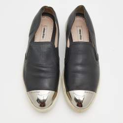 Miu Miu Black Leather Metal Cap Toe Slip On Sneakers Size 38