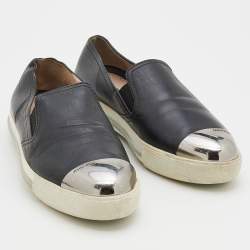Miu Miu Black Leather Metal Cap Toe Slip On Sneakers Size 38