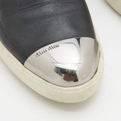 Miu Miu Black Leather Metal Cap Toe Slip On Sneakers Size 38