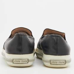 Miu Miu Black Leather Metal Cap Toe Slip On Sneakers Size 38
