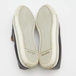 Miu Miu Black Leather Metal Cap Toe Slip On Sneakers Size 38