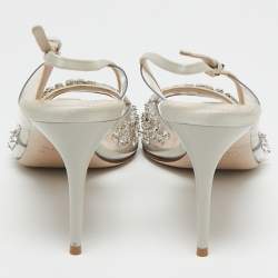 Miu Miu Grey PVC And Satin Crystal Embellished Slingback Sandals Size 38.5