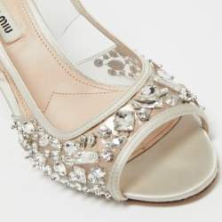 Miu Miu Grey PVC And Satin Crystal Embellished Slingback Sandals Size 38.5