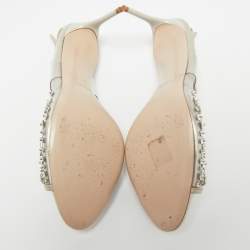 Miu Miu Grey PVC And Satin Crystal Embellished Slingback Sandals Size 38.5